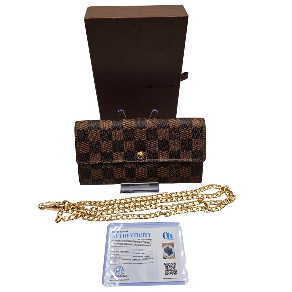 Louis Vuitton Sarah Wallet Damier Ebene Brown Canvas Long Envelope Wallet - Picture 11 of 11